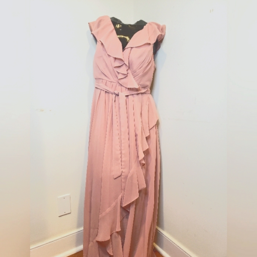 Pink long ruffled dress size 12 SHEIN